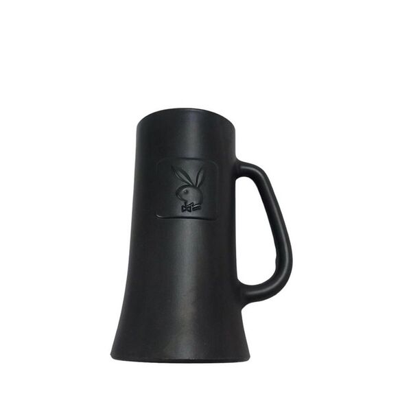 Playboy Vintage Tall Black matte Glass Tankard Stein Mug raised‎ Logo - Picture 1 of 6
